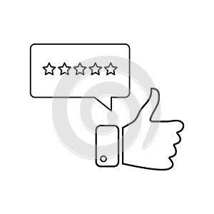 Five star rating linear icon. Customer excellent review and feedback. Thin line illustration. Ranking. Client satisfaction.