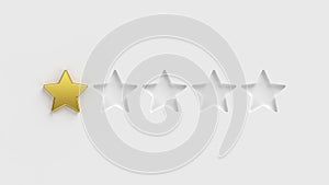 Five star rating. One of the five gold rating stars on a white background. Rate a company or app online. 5 gold stars