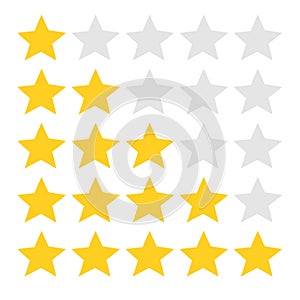 Five star rating set. Review rating, feedback and opinioin rank. 5 in a row. Vector image