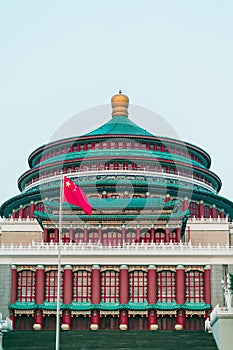 The five-star red flag and the Great Hall in Chongqing,China