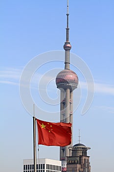 Five-star Red Flag and Oriental pearl tower in Shanghai