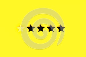 Five star service rating concept on yellow background, 3D rendering.