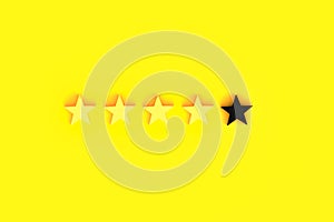 Five star service rating concept on yellow background, 3D rendering.