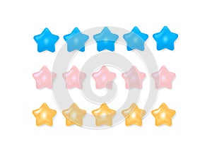 Five stars in 3d style and 3 different colors