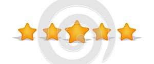 Five Stars in cartoon style on white background. Pentagram vector.