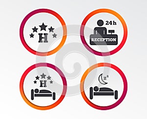 Five stars hotel icons. Travel rest place.