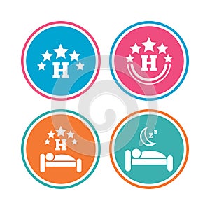 Five stars hotel icons. Travel rest place.