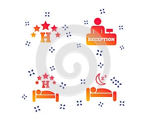 Five stars hotel icons. Travel rest place. Vector