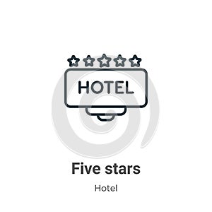 Five stars outline vector icon. Thin line black five stars icon, flat vector simple element illustration from editable hotel