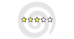 Five Stars Rating animation. Set of Stars. Three Star Rating on White Background. Product Quality, Feedback, Customer