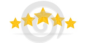 Five Stars Rating Gold icon. 3D cartoon game design ui elements. Win Prizes, Ratting, Award, Success concept. Vector photo