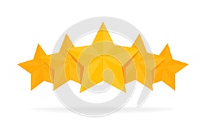 Five Stars Rating Gold icon. 3D cartoon game design ui elements. Win Prizes, Ratting, Award, Success concept. Vector photo