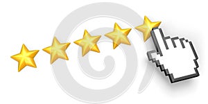 Five stars rating. Hand cursor.