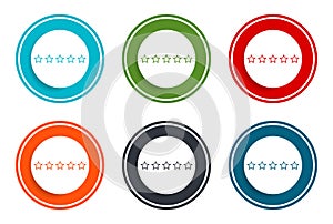 Five stars rating icon flat vector illustration design round buttons collection 6 concept colorful frame simple circle set