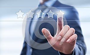 5 Five Stars Rating Quality Review Best Service Business Internet Marketing Concept