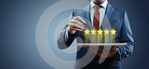 5 Five Stars Rating Quality Review Best Service Business Internet Marketing Concept