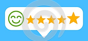 Five stars, rating signs, customer reviews with happy smili Ã¢â¬â vector