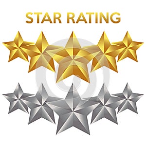 Five stars vector. Rating icons five silver and gold stars.
