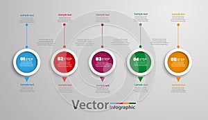 Five steps infographics with colorful circles