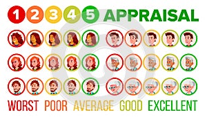 Five Steps Mood Appraisal Vector Icons Set