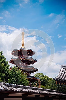 Five storey Japanese pagoda of Kawasaki Daishi Temple, Kawasaki, Japan. Kawasaki, Japan