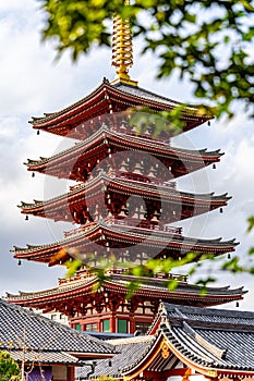 The five-storey pagoda at Senso-ji temple in Asakusa, Tokyo, Japan.