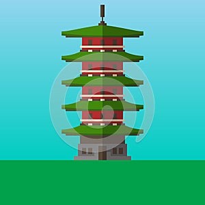 Five storied pagoda in Japan, Asia vector illustration. Flat style icon.