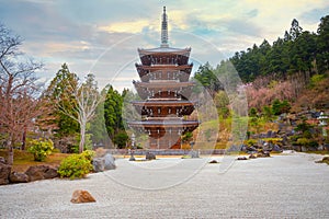 Five storied pagoda at Seiryu-ji Buddhist temple in Aomori, Japan