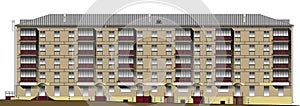 Five story apartment block in vector