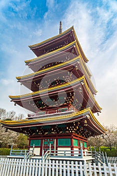 The five-story pagoda is the landmark of Sakura Garden.