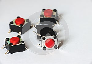Five tact switch, red pushbutton switch,component electronic,copy space photo