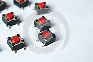 Five tact switch, red pushbutton switch,component electronic,copy space photo