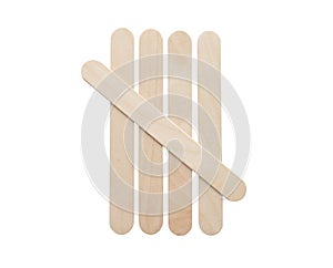 Five (5) tally marks symbol made from wooden ice cream stick isolated on white