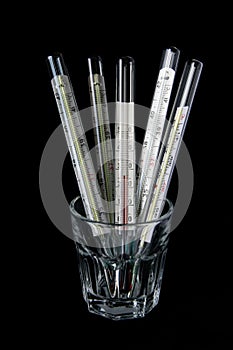 Five thermometers in the glass photo