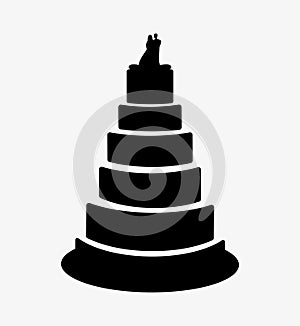 Five tier wedding cake with bride and groom cake topper Silhouette.