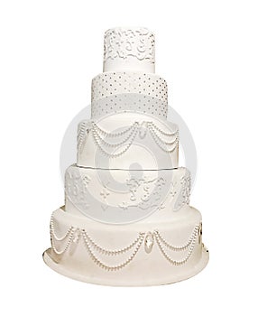 Five tire white wedding cake isolated on white