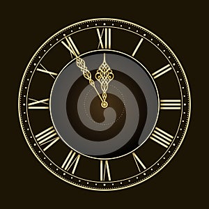 Five to twelve! Stylish golden vector clock