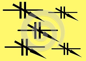 Five variable capacitor electrical symbols against a light yellow backdrop