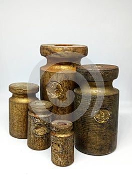 five weights made of brass