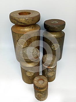 five weights made of brass