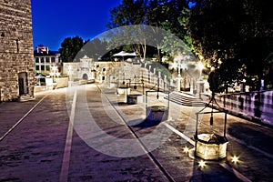 Five well square in Zadar, evening view