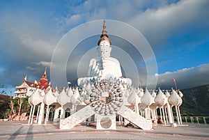 Five white buddha statue at Wat Phra Thart Pha Kaew, Thailand