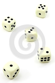 Five white dice, one to five