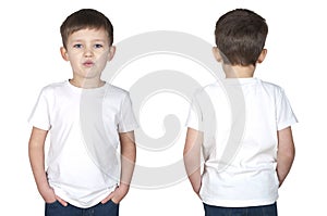 Five year old boy in a white T-shirt front and back view