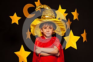 Five years old boy in sky watcher costume