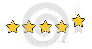 Five yellow rating star vector illustration in white background.