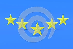 Five yellow stars on blue background. Concept of rating