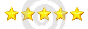 Five yellow stars in a row on white