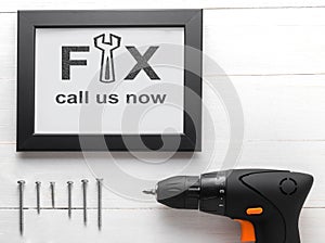 Fix call us now text on black frame with nails