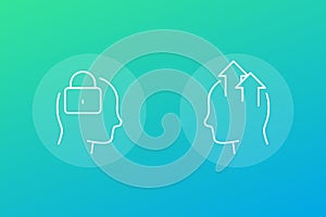 Fixed and growth mindset icons, linear vector